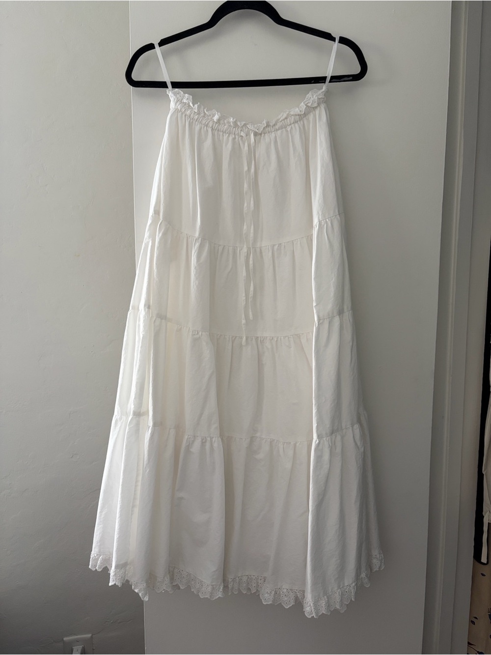White Tiered Lace-Trim Maxi Skirt